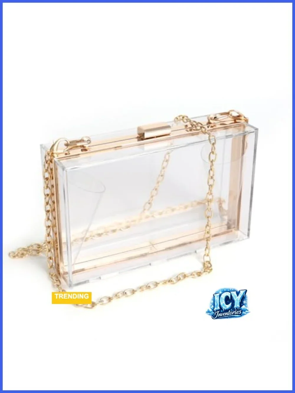 Clear Acrylic Box Clutch Stadium Approved Crossbody with Gold Chain Detachable